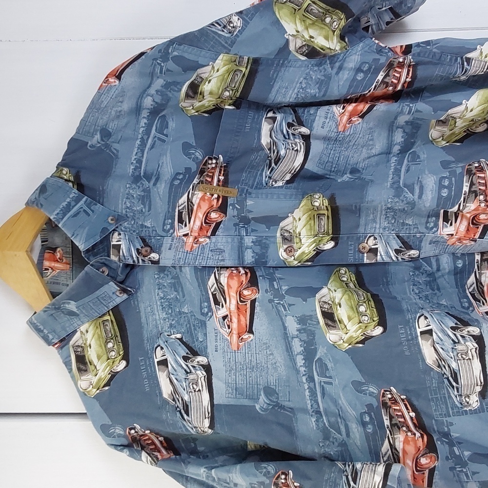 North River |Mens Novelty Cars Shirt Pocket Button Down Cars Graphic Sz.XL